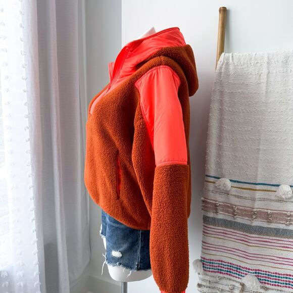 Free People Movement Lead The Pack Neon Coral Combo Fleece Oversized Hoodie XS - Picture 4 of 12